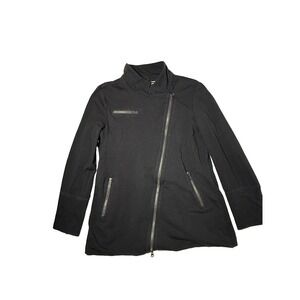 Eileen Fisher Jacket Womens‎ L Black Asymmetrical Zip Ponte Knit Moto Italian